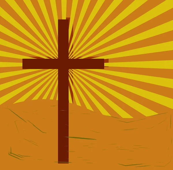 Cross on swirly, grungy sunburst — Stock Photo, Image