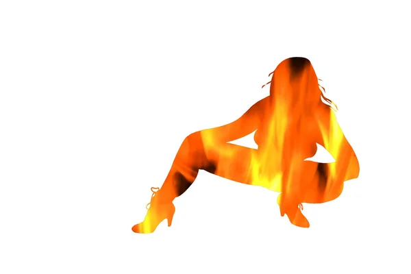 Sexig kvinna på fire flames siluett — Stockfoto