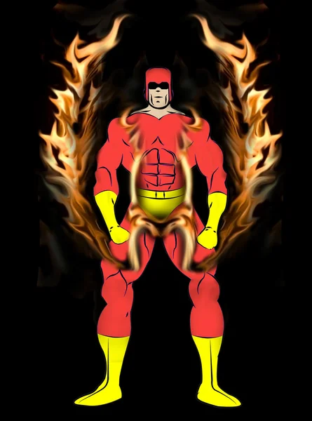 Super-herói masculino com arnês de chamas — Fotografia de Stock