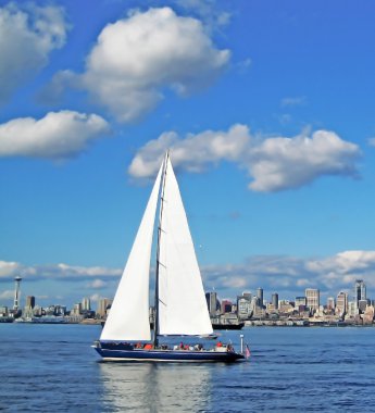 Sailboat and Seattle Space Needle clipart