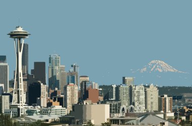 Seattle Space Needle and Mt. Rainier
