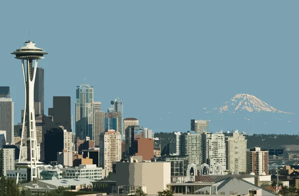 西雅图太空针塔和雷尼尔山 — 图库照片