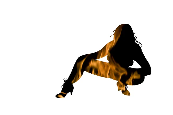 Sexy kobieta na ogień sylwetka Obraz Stockowy