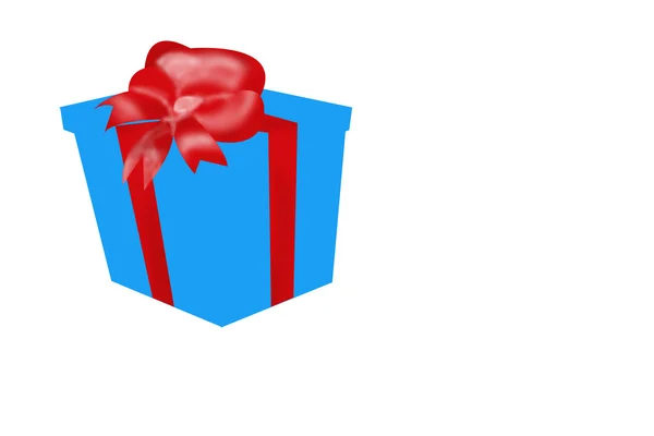 Blaues Geschenk mit roter Schleife — Stockfoto