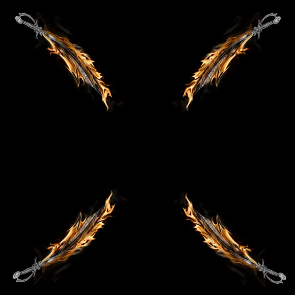 Quatro espadas de cutelo pirata flamejante Imagem De Stock