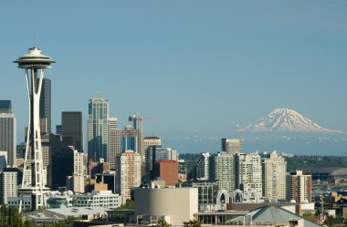 Seattle Space Needle Mt. Rainier clipart