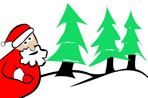 Papai Noel Árvores de Natal e neve — Fotografia de Stock