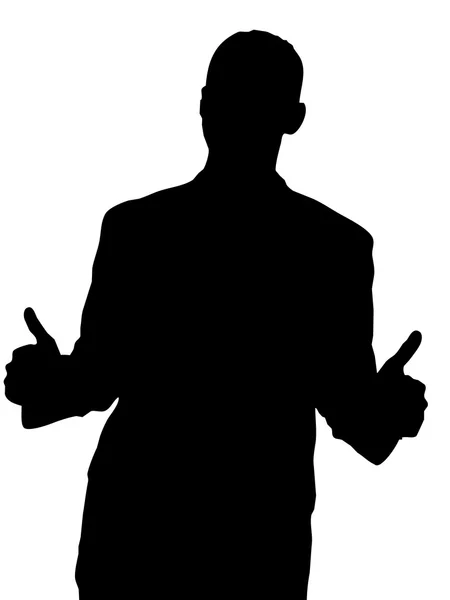 Mannelijke silhouet met tweetal duimschroef opwaarts Rechtenvrije Stockfoto's