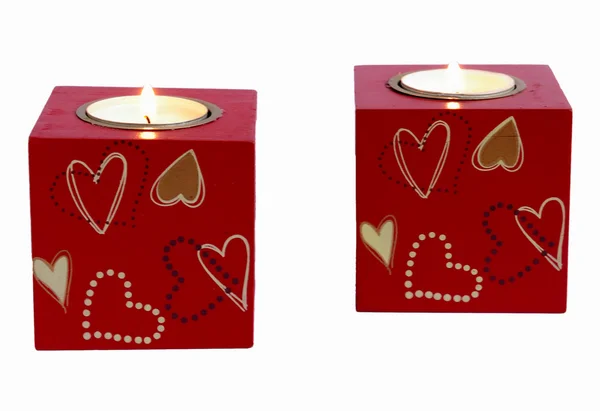Two romantic candle squares — Stock Photo, Image