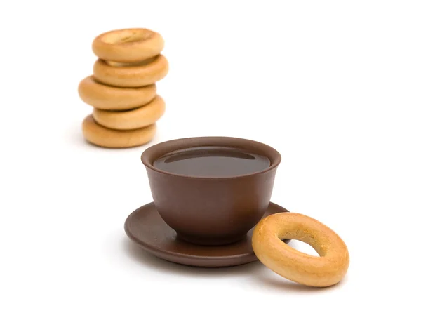 A xícara de chá e donuts — Fotografia de Stock