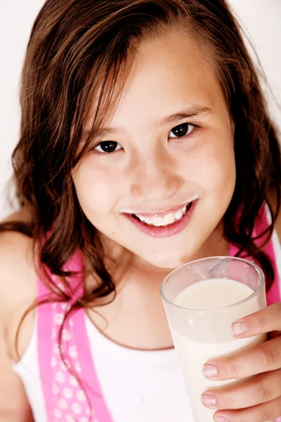 Girl and milk — Stock Photo, Image