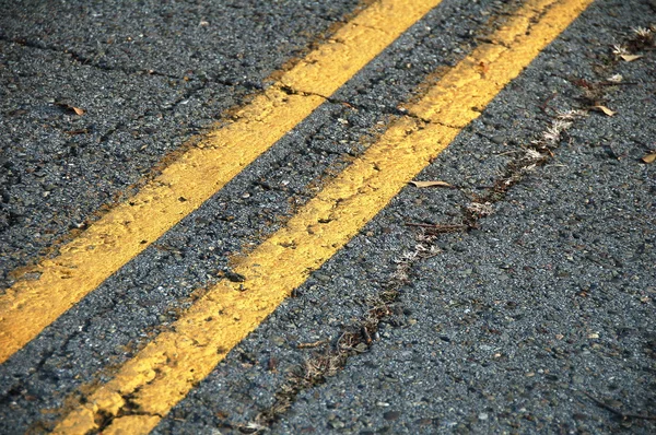 Lignes de route doubles jaunes — Photo