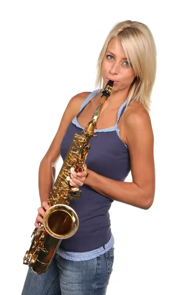 Hermoso jugador de saxofón —  Fotos de Stock