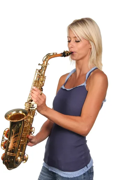 Niedlicher Saxofonist — Stockfoto