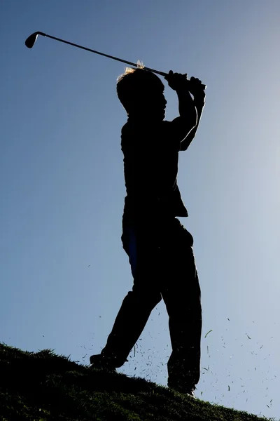 Golf vuruşu siluet — Stok fotoğraf
