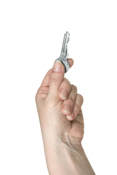 stock image Silver key in a female hand