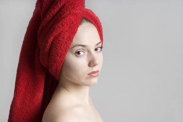 stock image Spa girl with a red towel