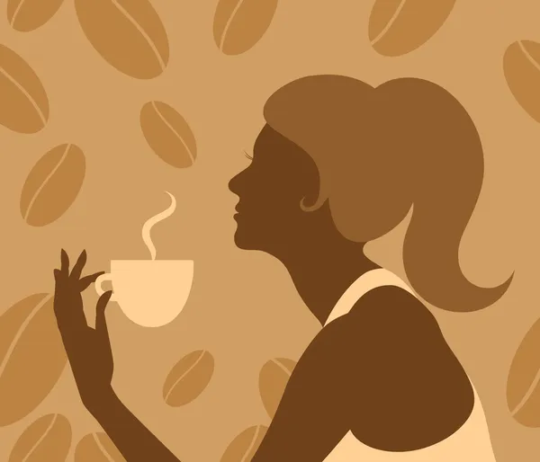 Senhora beber café quente — Vetor de Stock