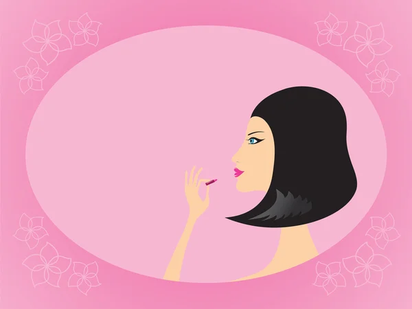 Morena maquillando sus labios — Vector de stock