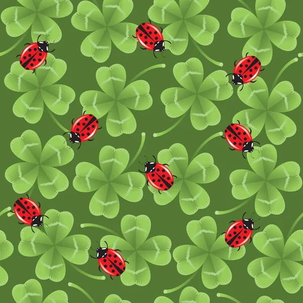 Clover and ladybirds seamless background — Stock Vector