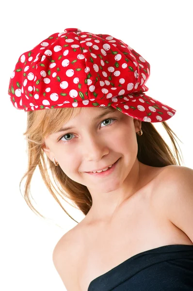एक लाल टोपी में लड़की लड़का . — स्टॉक फ़ोटो, इमेज
