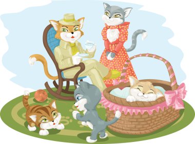 Cats family scene clipart