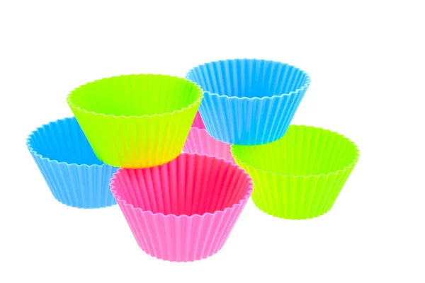 Six multicolor silicone muffin pans — Stock Photo, Image