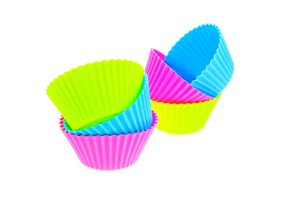 Six multicolor silicone muffin pans — Stock Photo, Image