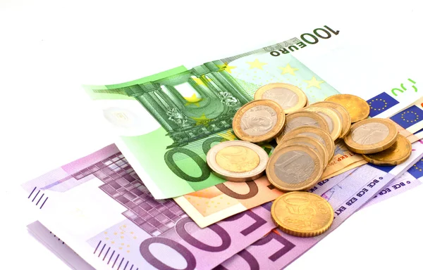 Euro banknot ve madeni paralar — Stok fotoğraf
