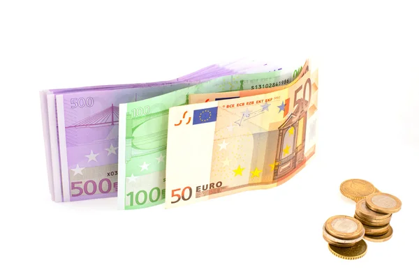 Euro em notas e moedas — Fotografia de Stock