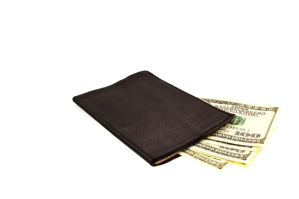 Dollar sedlar i svart handväska — Stockfoto