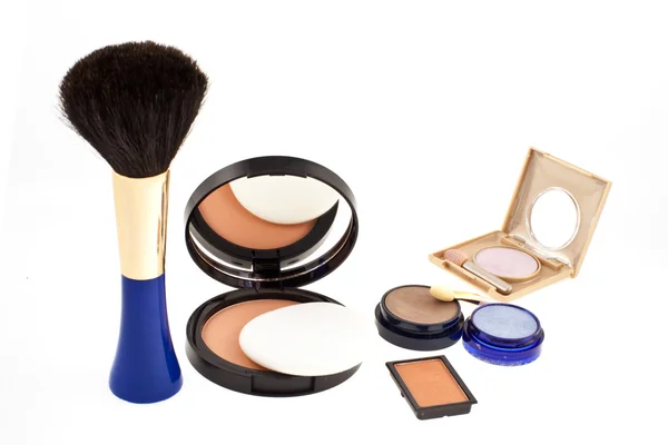 Open face powder, brush and eyeshadows — Stock Photo, Image