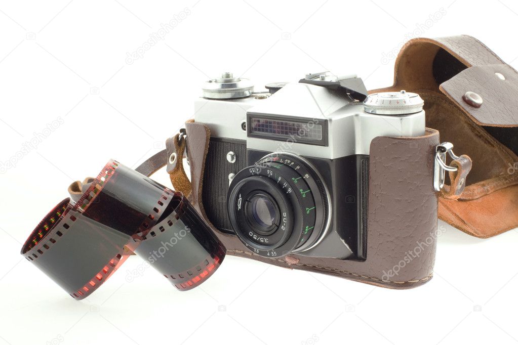 Retro camera in leather case