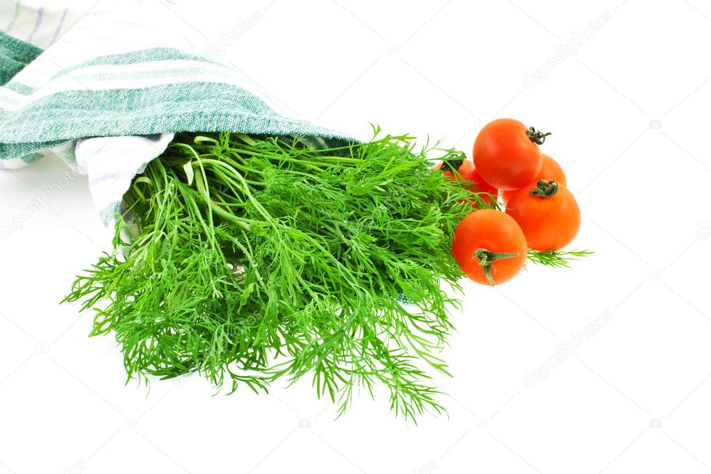 Dill bunch and tomatoes