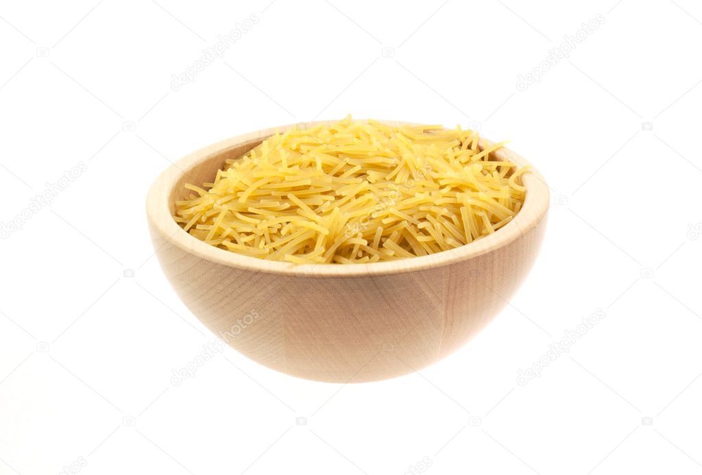 Vermicelli pasta in a wood bowl