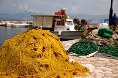 Fishing nets in harbor clipart