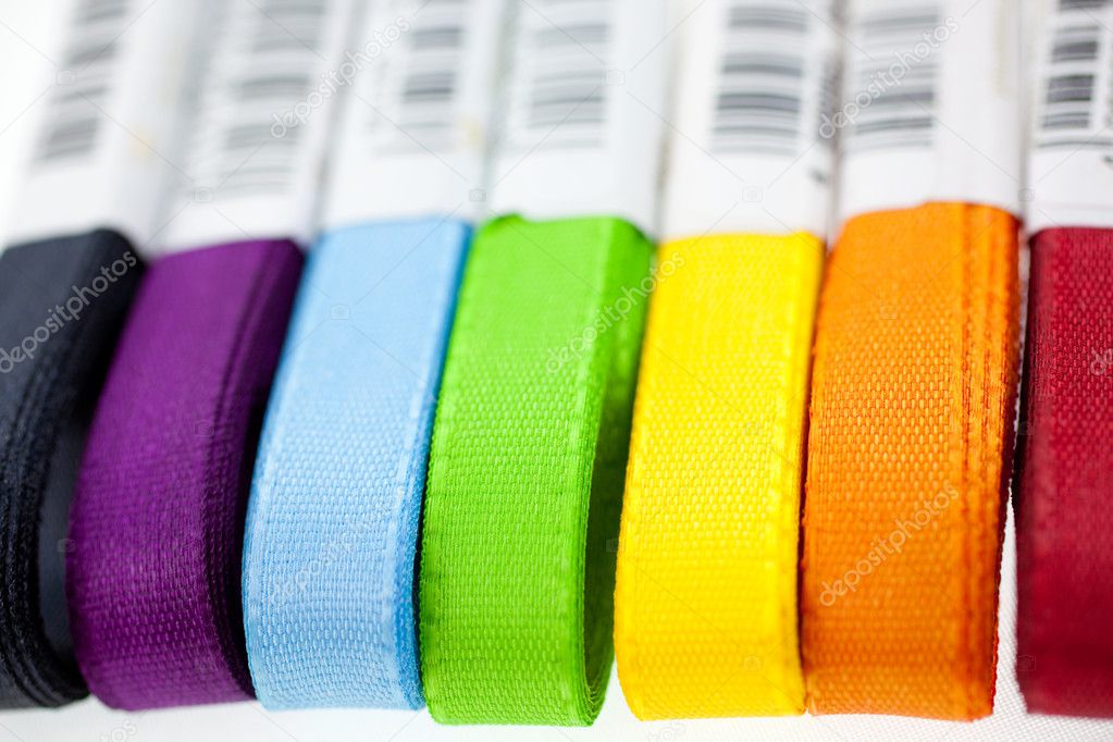 Seven rainbow colored ribbons