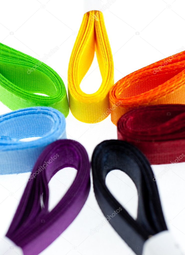 Seven colored ribbons