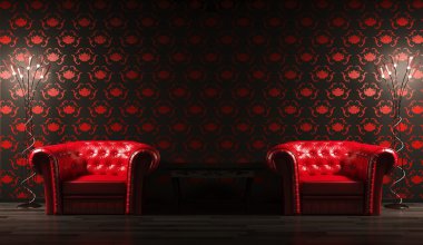 Two red leather armchairs 3d render clipart