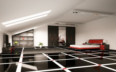 modern yatak odası iç 3d render