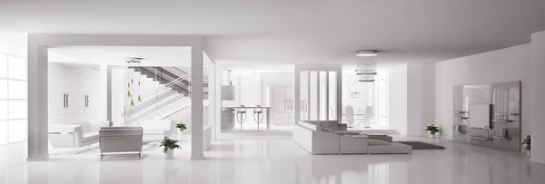Apartament biały wnętrz 3d — Zdjęcie stockowe