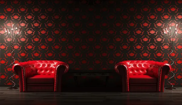 Deux fauteuils en cuir rouge rendu 3d — Photo