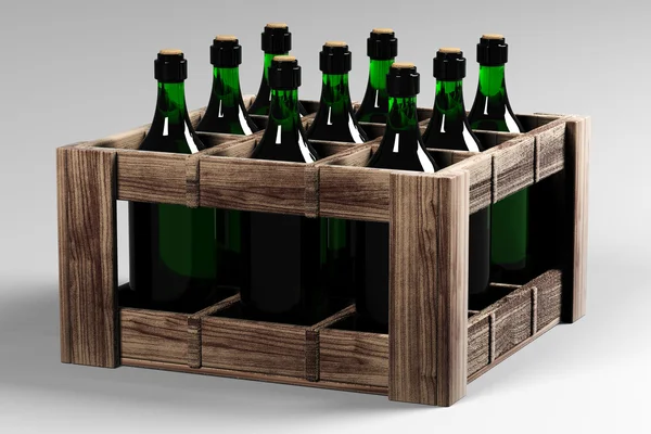 Box s lahví vína — Stock fotografie