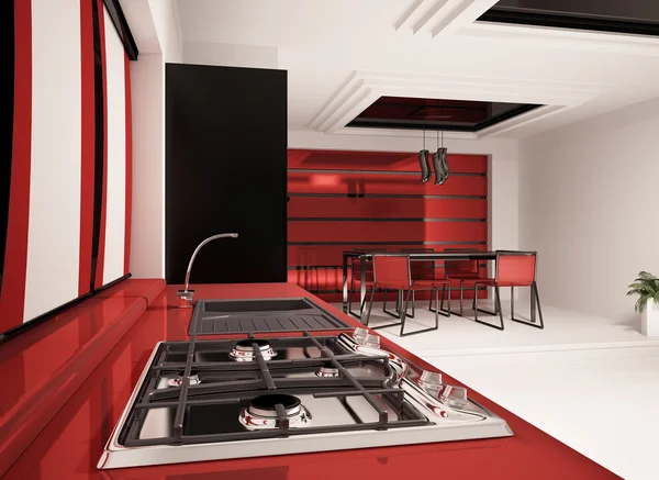 Интерьер современной кухни 3D рендеринг — стоковое фото