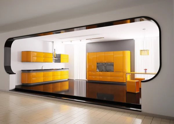 Narancs-szürke konyha 3d — Stock Fotó