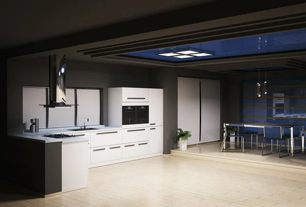 Wnętrza kuchnia renderowania 3d — Zdjęcie stockowe