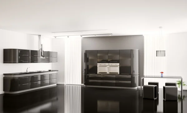 Interior of modern black kitchen 3d — Stock Photo, Image