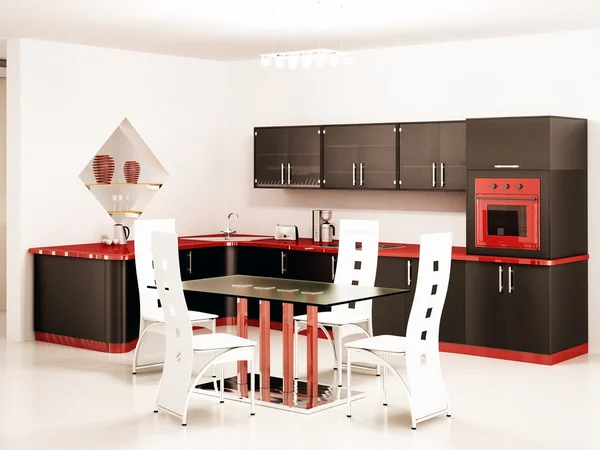 Siyah mutfak modern iç — Stok fotoğraf