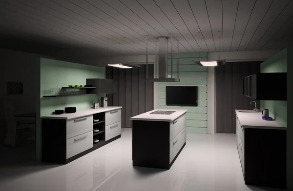 Interiér kuchyně moderní 3d vykreslení — Stock fotografie
