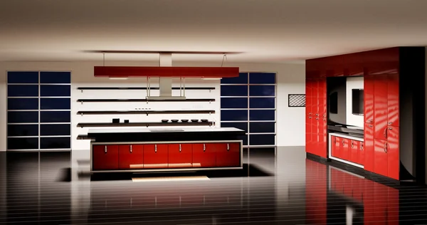 Cozinha moderna interior 3d render — Fotografia de Stock